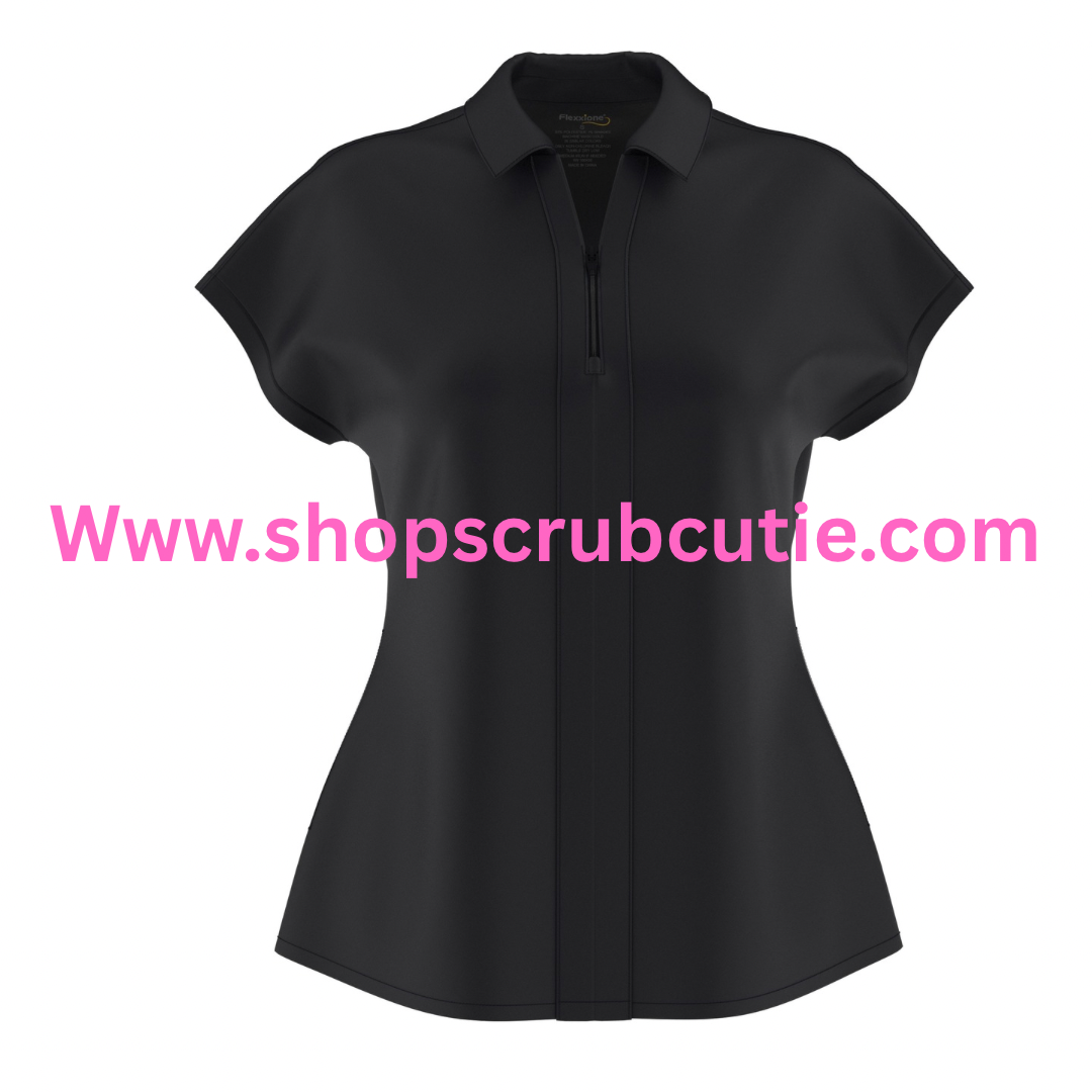 Black breathable women’s scrub top for nurses